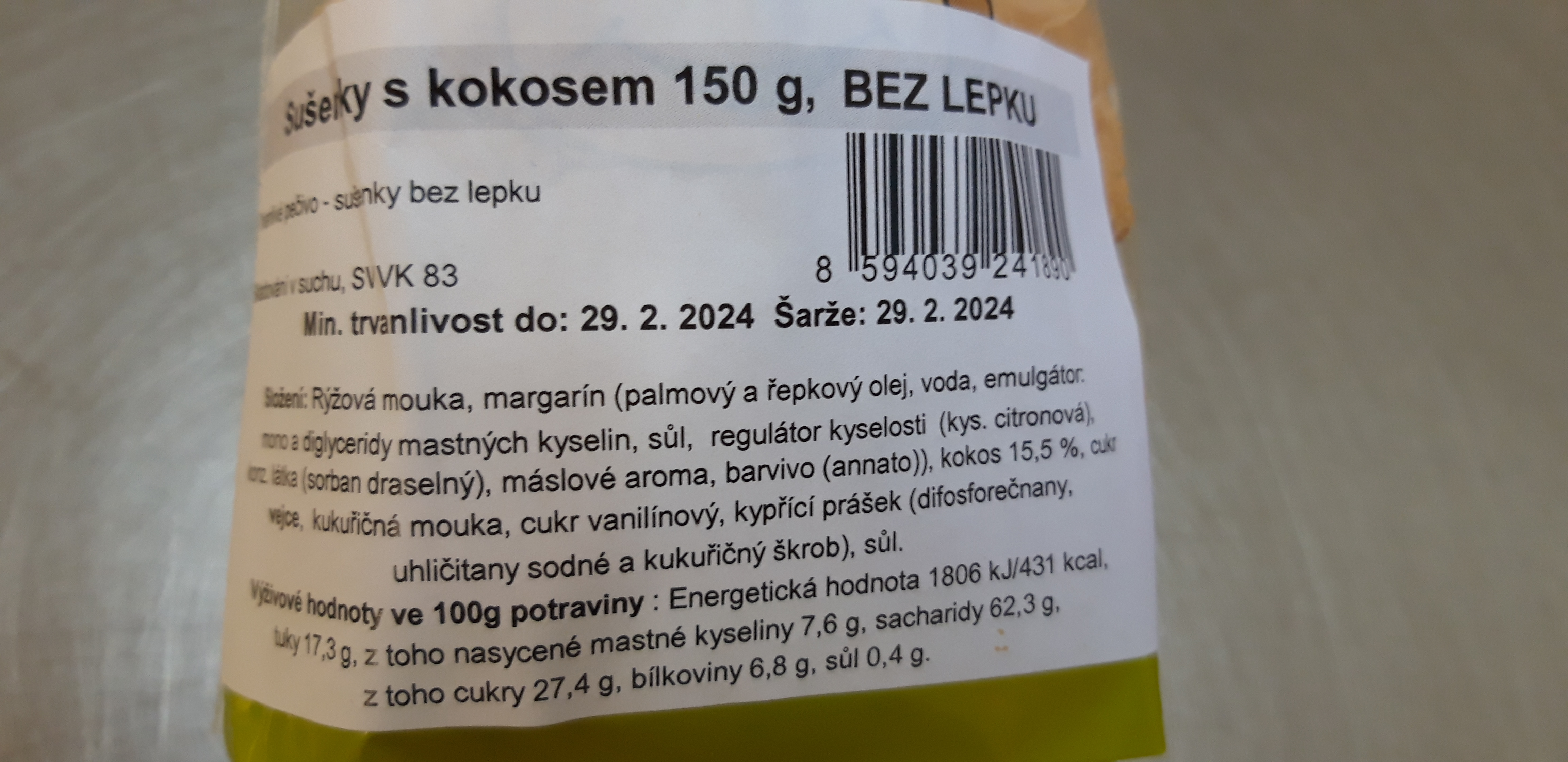 Sušenky s kokosem 150 g BL